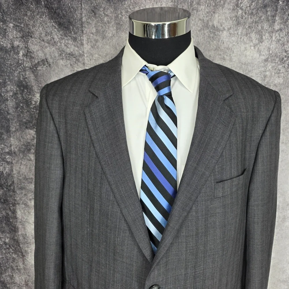 Joseph & Feiss Blazer Mens 46R Gray Herringbone‎ Sports Coat Pure New Wool 2 B